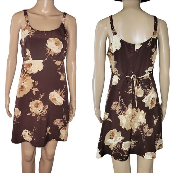 Vintage Joule polyester brown floral mini dress. - Picture 3 of 16